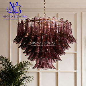 Lámpara de Araña de Cristal Hecha a Mano con Pétalos Magenta Estilo Medieval Francés, Lámpara Colgante de Lujo para Villa, Hotel, Sala de Estar y Comedor - Product Image 2