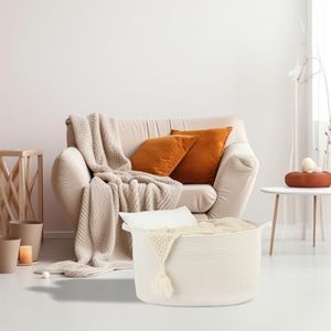 Grands paniers de rangement rectangulaires en corde de coton tissé 22 "* 17" * 12 "panier <span class=keywords><strong>à</strong></span> <span class=keywords><strong>linge</strong></span> en <span class=keywords><strong>osier</strong></span> <span class=keywords><strong>blanc</strong></span> pour le rangement de la pépinière - Product Image 5