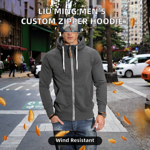 Chaqueta con capucha informal de hombre con cremallera, teñida con hilo, estilo patchwork, deportiva, de moda, con logo personalizado, para otoño 2026 - Product Image 2