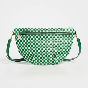 Bolso de cintura grande para mujer, de cuero personalizado, verde, tejido a cuadros, bandolera, con cremallera, portátil, para viaje, para llevar en cualquier lugar. - Product Image 2