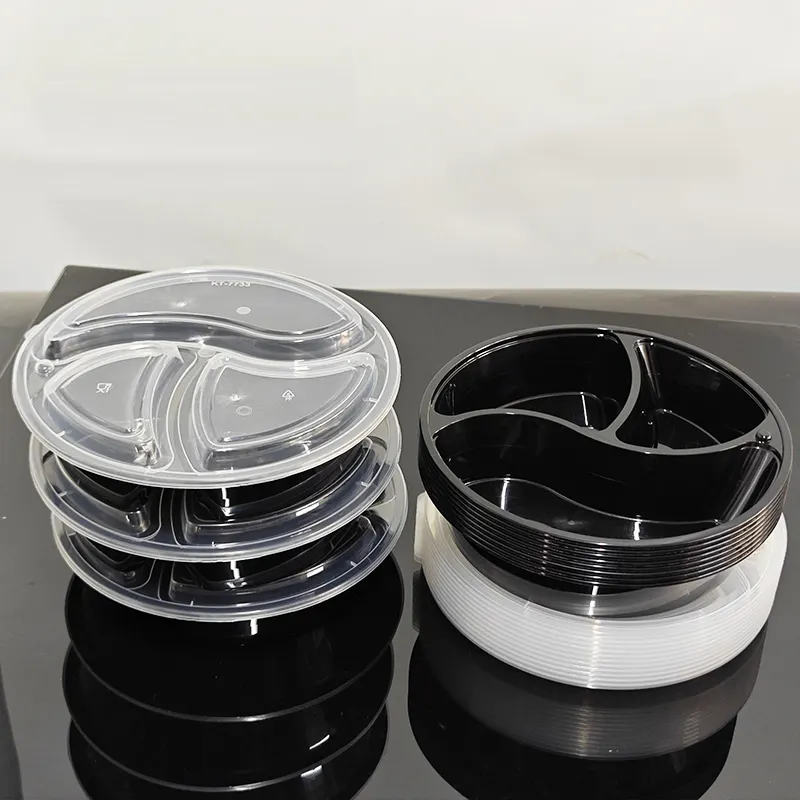 34OZ 1000 מ""ל מיכלי מזון לדרך 3 תאים פלסטיק ניתן למיקרוגל להוציא קופסת אוכל חד פעמית בנטו מיכל הכנה לארוחה