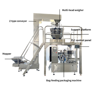 Fully Automatic Multihead Weigher Integrated with a Rotary Premade Pouch Packaging <b>Machine</b> for Snack and Nut Products - Product Image 3
