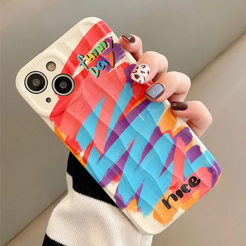 Đầy Màu Sắc Graffiti Vui Ngày 3D Trường Hợp Điện Thoại Cho Iphone 15 13 Pro Max 11 12 14 Cộng Với Đáng Yêu Silicone Imd Sóng Cover Quay Lại