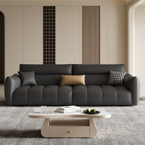 Ensemble de canapés de salon moderne de luxe noir en cuir véritable - Product Image 3