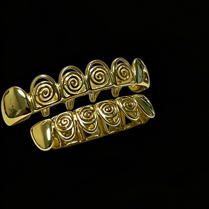 Hollow-Out Double-Piece 6-Piece <b>Braces</b> Electroplated With Zirconia Hip Hop Dental Ornaments For <b>Men</b> And Women Unisex Gold Silver - Product Image 3