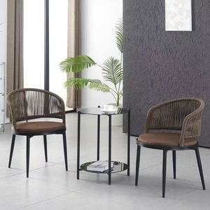 Breathable Rope Weave Armchair With <strong>Padded</strong> <strong>Seat</strong> Sturdy Metal Frame <strong>for</strong> Dining Room - Product Image 5
