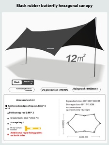 Abri en bâche imperméable double couche Oxford en forme de papillon hexagonal, noir, pare-vent, auvent d'extérieur, <span class=keywords><strong>ultra</strong></span> léger - Product Image 6