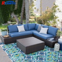 Ensemble de 3 canapés modernes en rotin PE pour patio en plastique osier pour le jardin mobilier d'extérieur sectionnel avec table à thé