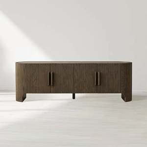 Solid Wood <strong>TV</strong> <strong>Stand</strong> With Marble Top, Fluted 4 Door Cabinet Curved Ends Mid Century Modern Entertainment Center For Living Room - Product Image 1