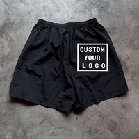 Shorts en nylon noir froissé à séchage rapide avec cordon de serrage, imprimé logo personnalisé, pour la natation, la course, la gym, vêtements de sport, coupe ample pour hommes