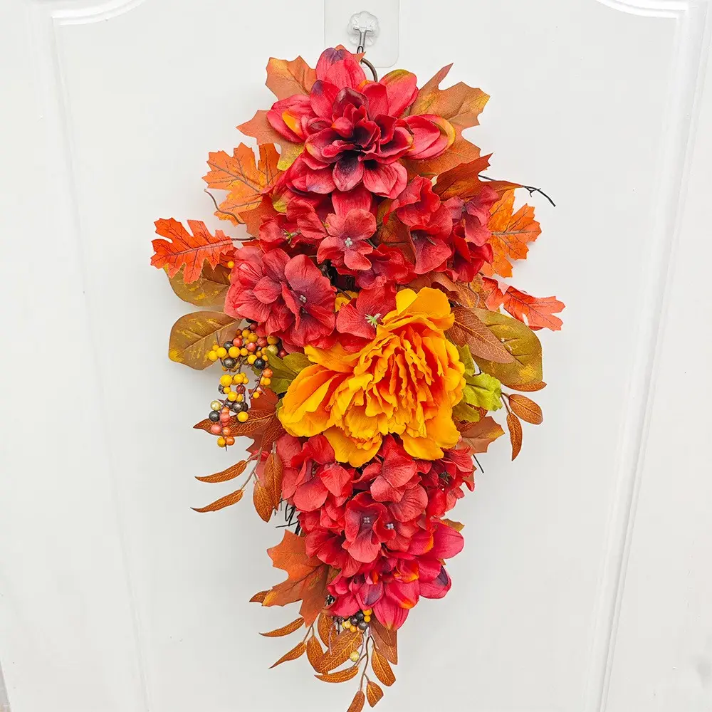नया थोक शरद ऋतु रंग थैंक्सगिविंग पेंडेंट शरद ऋतु सिमुलेशन फूल पेओनी उल्टा पेड़ के दरवाजे पर लटकने वाली सजावट