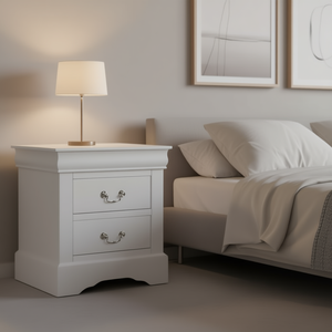 Mesita de noche blanca de madera maciza con 2 cajones, estilo europeo moderno, antiguo y minimalista, para dormitorio o apartamento, de madera contrachapada. - Product Image 2