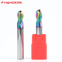 Set Mata Bor Bola Karbida Padat Berlapis DLC HANDERK 2 Flute, Pemotong Bola untuk Mesin CNC, Tersedia ODM/OEM, 55HRC