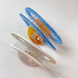 Épingle à cheveux de luxe pour femmes créatif brillant étoile planète Design strass mignon carré fait acétate parfait fête pinces à cheveux - Product Image 6