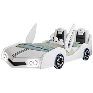 <strong>Childrens</strong> Solid Wood <strong>Car</strong> <strong>Bed</strong> with Minimalist Modern Design Storage Safety Rails &amp; Box-Frame Structure for Boys and Girls - Product Image 5