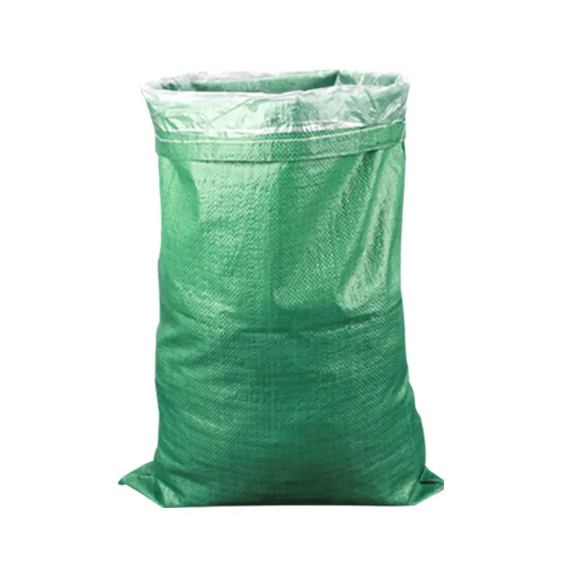 Saco de areia para construção em polipropileno de 25 libras, saco verde tecido vazio PP 50Kg, material reciclável para inundação, com forro de PE