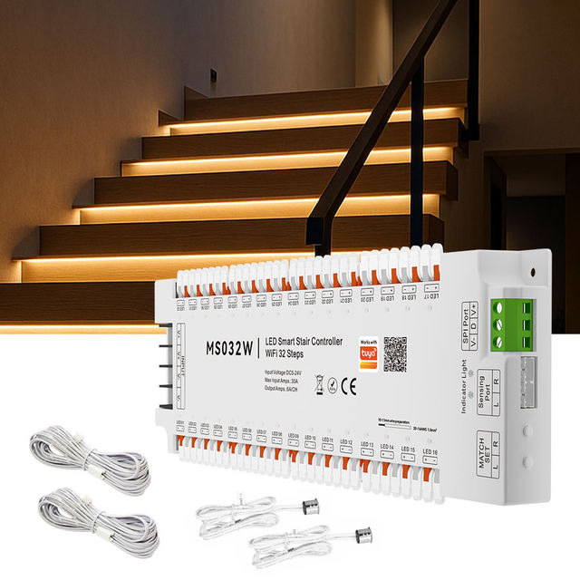 WiFi Smart Stair Controller 32 Steps LED Light Sensor Motion Control DC9-24V Automatic Staircase Lighting System for Home Villas