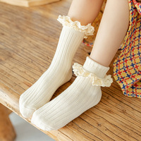 Chaussettes pour bébé à double volants Chaussettes pour tout-petits Filles Noir Beige Coton Respirant Chaussettes Crew