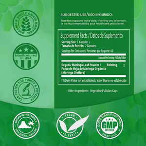 OEM Natural Verde Antioxidante <span class=keywords><strong>Moringa</strong></span> Poudre Superfood 60PCs Cápsulas Rico em Nutrientes Suporta Energia Pele Saúde Mulheres Grávidas - Product Image 3