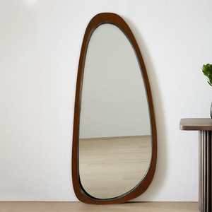 Miroir mural décoratif en forme de galet Wabi Sabi avec cadre en bois naturel pour salon, chambre, entrée, décoration intérieure - Product Image 4