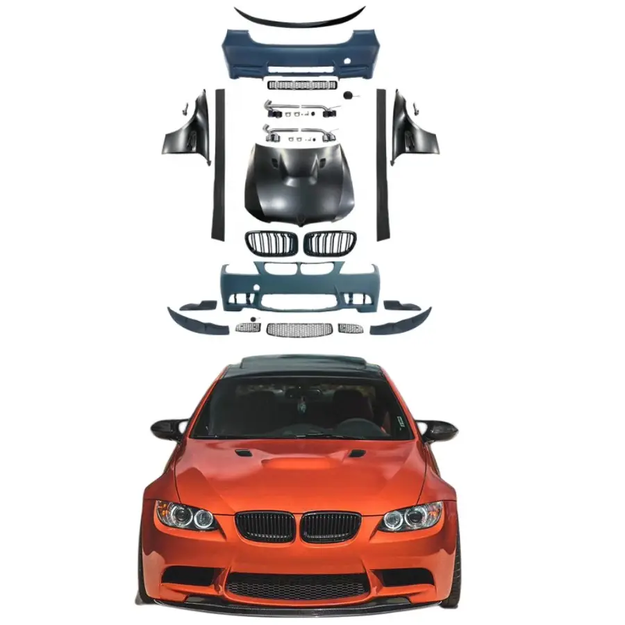M3 M4 Style Rear Bumper With Carbon Fiber Tailpipes For BMW 3 Series E90 E92 E93 2005-2012