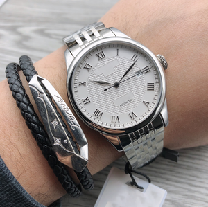 Reloj Automático Clásico de Negocios con Correa de Acero Inoxidable, Números Romanos, Calendario, Reloj de Pulsera Casual para Oficina - Product Image 1