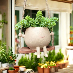 <span class=keywords><strong>Pot</strong></span> de fleurs suspendu en résine moderne avec visage souriant et trou de drainage pour balcon intérieur/extérieur et décoration de jardin domestique - Product Image 4