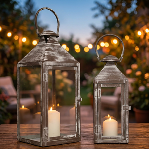 Juego de 2 Faroles de Hierro Hechos a Mano de Lujo, Portavelas Ecológicos y Duraderos para Interiores y Exteriores, Bodas, Fiestas Navideñas - Product Image 1
