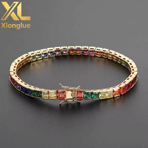 Hip Hop <b>Copper</b> <b>Bangle</b> 4mm Color Tennis Chain Micro-inlaid Square Zircon Claw Setting Unisex Hipster Jewelry Tanjing Fashion - Product Image 1