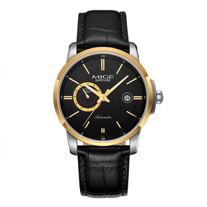 MIGE Men's Automatic Mechanical <b>Watch</b> Stainless Steel <b>Case</b> 42mm Sapphire Crystal Leather Strap Date Display Business Style - Product Image 3