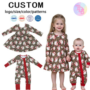 RTS Ropa Navideña con Estampado de Leopardo para Niñas, Vestido de Bebé, Traje de Burbuja, Conjuntos de Boutique, Ropa a Juego para Hermanas - Product Image 1