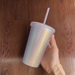 16oz glitter cold doubler wall bing matte grid bicchiere acrilico bicchieri in plastica con diamante bicchieri con coperchio e cannuccia - Product Image 4