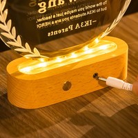 Trophées de récompense en bois massif avec base LED ovale personnalisée Excellent verre lumineux avec impression UV pour médailles et plaques