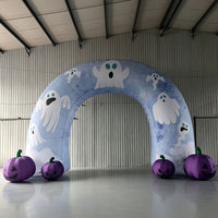 Arche gonflable géante d'Halloween Longgang, design fantôme, citrouille violette, décoration d'entrée effrayante pour l'extérieur, résistante au soleil, durable