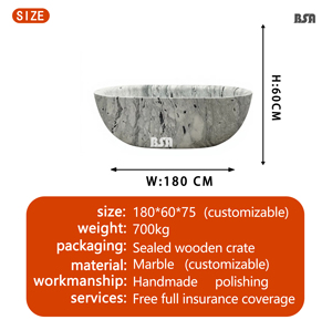 Vasca da Bagno Freestanding in Marmo Grigio Venato di Lusso Moderno, Vasca Artigianale in Pietra Massiccia <span class=keywords><strong>per</strong></span> Decorazione di Ville e Hotel Spa - Product Image 2
