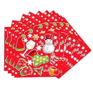 Özel tek kullanımlık merry christmas sofra kırmızı kardan adam desen masa içecek öğle yemeği parti dekoratif kağıt peçeteler