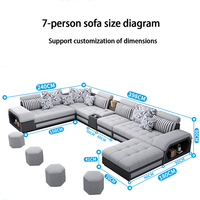Sofá Cama Seccional Reclinable de Tela de Estilo Moderno, Ajustable, Relleno de Esponja, para Sala de Estar de Villa, Sofá Esquinero en Forma de U, 7 Plazas