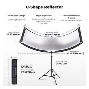 PRIME FOCUS Riflettore Fotografico Professionale a Forma di U 4-in-1 Argento/Oro/<span class=keywords><strong>Bianco</strong></span>/<span class=keywords><strong>Nero</strong></span> per Illuminazione Ritratto in Studio - Product Image 2