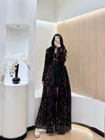 Vêtements islamiques Miyake, abaya luxueuse et élégante pour femmes, robe longue à manches longues plissée avec imprimé arabe, haut ouvert, robe grande taille
