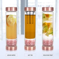 Bouteille d'eau en verre coloré de 500 ml sans BPA avec pierres de cristal, vente en gros