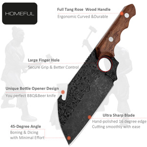 Couteau en acier inoxydable forgé de style viking 5Cr15 MoV, ambidextre, manche en bois de rose, ensemble de <span class=keywords><strong>quatre</strong></span> pièces pour la cuisine, le boucher, l'extérieur - Product Image 4