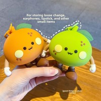 Porte-monnaie créatif en silicone en forme d'orange, porte-clés, pendentif, étui pour écouteurs de dessin animé, breloque de poupée, cadeau