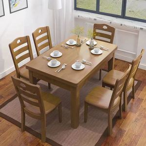 Dazhang Jiaju Solid Wood <b>Dining</b> <b>Table</b> And Chair Set 6 Piece Rectangular Modern Minimalist Design For Family <b>Dining</b> Room - Product Image 4