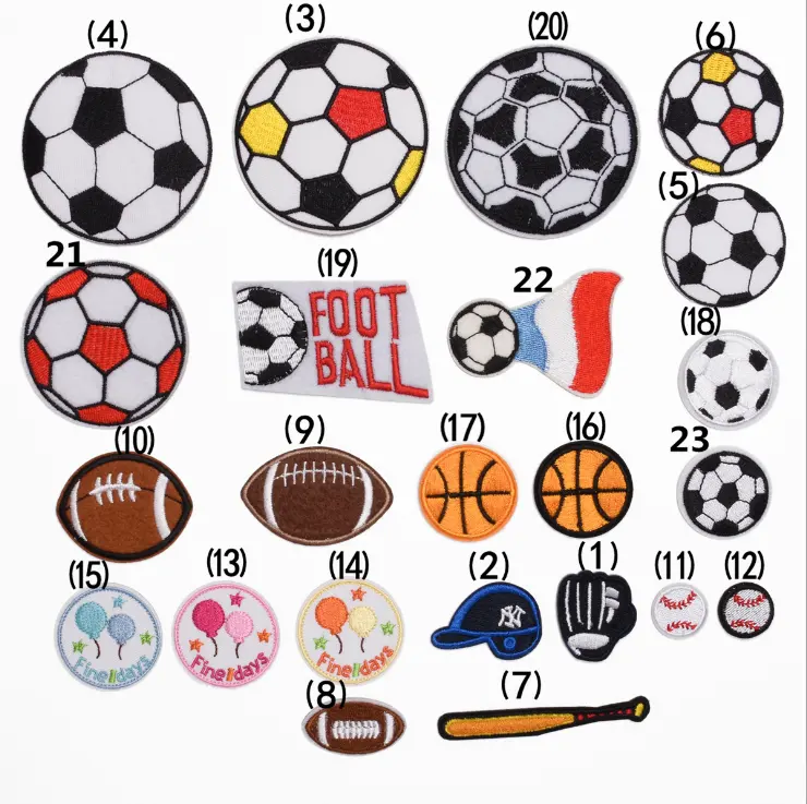 Didferent style hot sale embroidered iron on sport logo football soccer patches for kids clothing