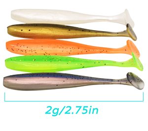 Lot de leurres souples de pêche 25, 50 ou 100 pièces, 6cm, 7cm, 9.5cm, avec hameçons à tête plombée, 10 couleurs, leurres souples artificiels bioniques à queue en T - Product Image 2