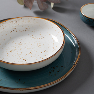 Plato Hondo Redondo de Porcelana Cerámica Rústica con Diseño Moteado P&T <span class=keywords><strong>para</strong></span> Servir la <span class=keywords><strong>Cena</strong></span> en Restaurantes y Hoteles (Venta al Por Mayor) - Product Image 3