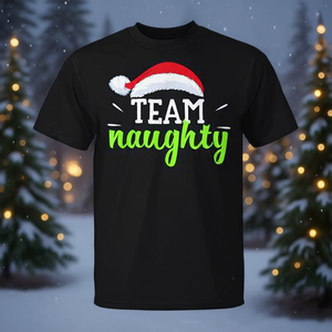 T-shirt natalizia coordinata per coppie Team Naughty - Product Image 1
