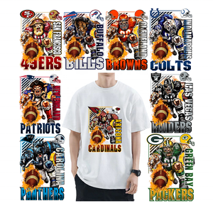 Venta al por mayor patrón personalizado DTF Transferencia de Calor <span class=keywords><strong>NFL</strong></span> diseño de pelado en caliente listo para enviar pegatinas de vinilo Transferencia de hierro para <span class=keywords><strong>ropa</strong></span> - Product Image 1