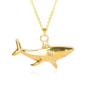 <span class=keywords><strong>Collier</strong></span> pendentif requin en acier inoxydable 32 mm plaqué or 18 carats, bijou ras-du-cou animal marin pour homme et femme - Product Image 4