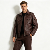 Veste en cuir pour homme de style cargo en denim de haute qualité, rouge vin, multi-poches, vêtements de travail, coupe-vent, poche chauffante sur la manche, vintage